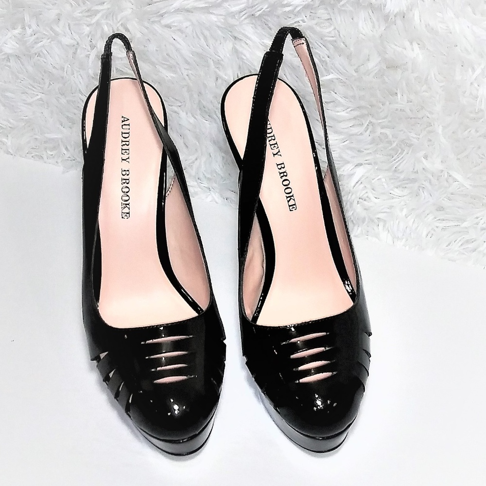 Audrey Brooke black cindy sling back platform heel